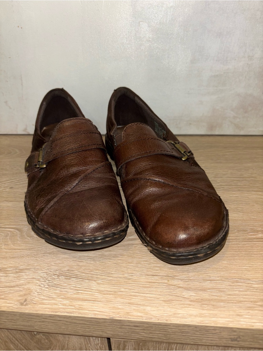 Earth Spirit Men's Brown Leather Slip-On Loafers with Buckle Detail